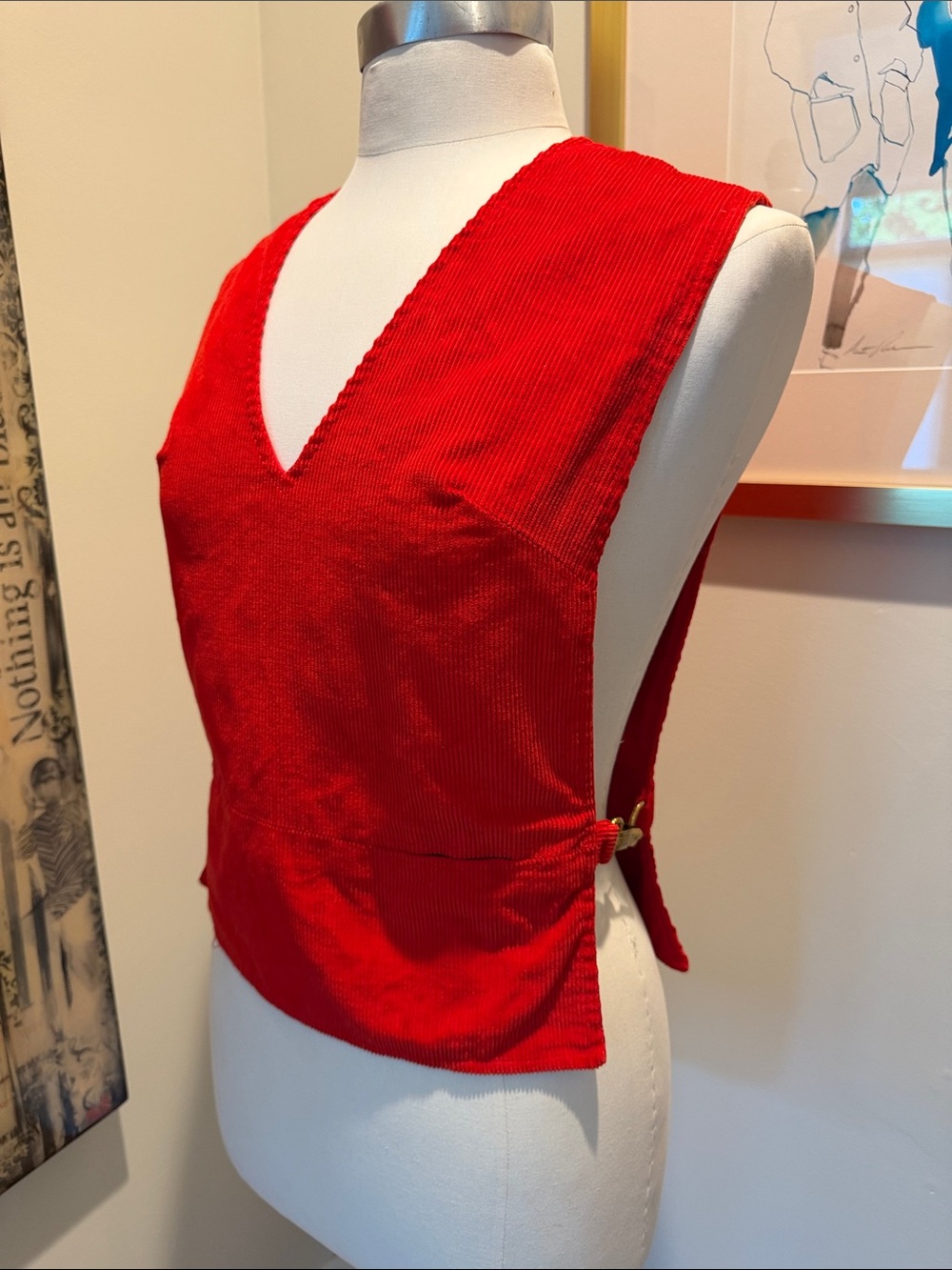 Bobbie Brooks Vintage Red Corduroy V-Neck Sleeveless Vest with Side Buckle